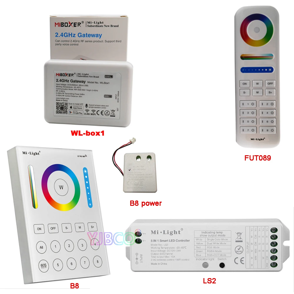 

MiBOXER FUT089//B8/WL-Box1 2.4G RGB+CCT wireless 8 Zone Wallmounted Touch Panel remote LS2 5IN 1 smart led strip controller