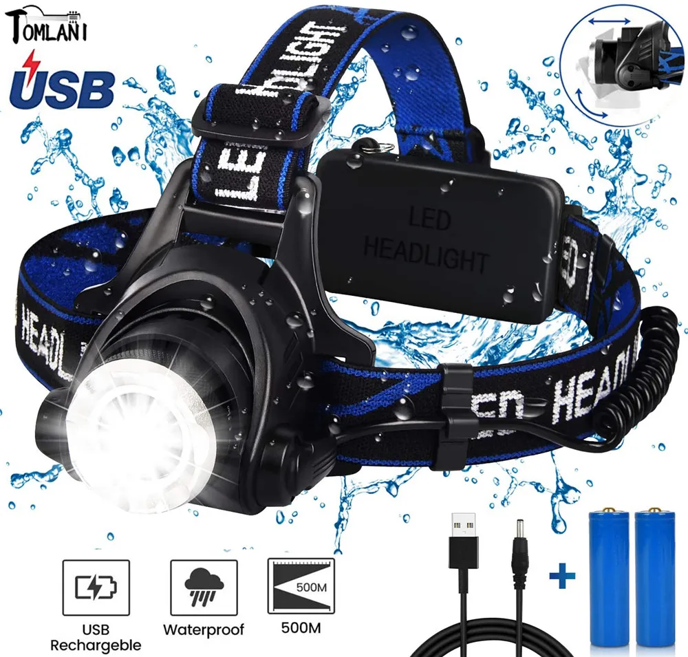 

8000LM Led Headlamps T6 L2 Headlight Zoomable Headlamp Waterproof Lantern 3 Mode Torch Use 18650 battery for Camping Hat Workers