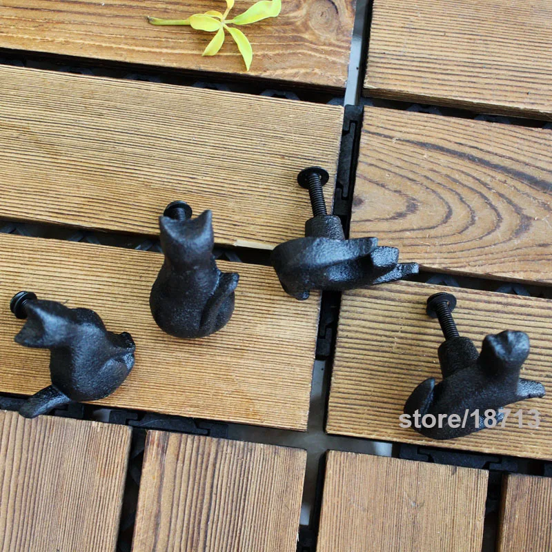 Железная ручка для кошки, персональный шкаф, ящик для шкафа, ручка для котенка, металлический черный Тупой свет, чугунная кованая дверная