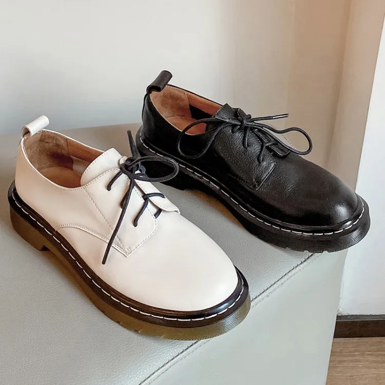 

Shoes Women's 2020 Spring And Autumn New Style Versatile Online Celebrity round Flat Loafers Lace-up Young And Middle-aged WOMEN