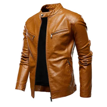 

Spring Autumn PU Leather Jacket Men Brand New Motorcycle Causal Vintage Faux Leather Coat Slim Fit Biker Zipper Male Outwear
