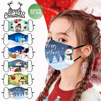 

6pcs Children Kid Mask Reusable Face Mask Cartoon Christmas Print Fashion Mask Protection Kids Mask Style mascarilla cara маска