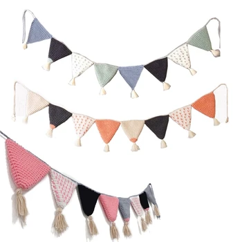 

Nordic Hand-woven Garland Party Banner Tent Bed Mat Baby Shower Bunting Ornament Kids Room Hanging Wall Decor
