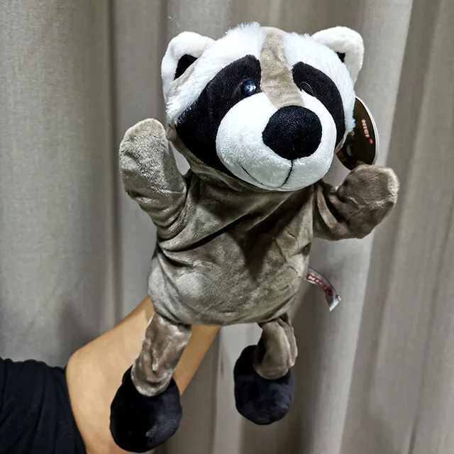 30cm Legged Animal Hand Puppet Plush Toys Wolf Lion Panda Raccoon Hand Puppets Educational Story Doll Toy for Children Kid Raccoon