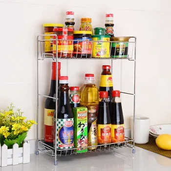 

Double-layer Stainless Steel Seasoning Rack with Hook Kitchen Desktop Finishing Put Knife Cutting Board Seasoning Storage Rack