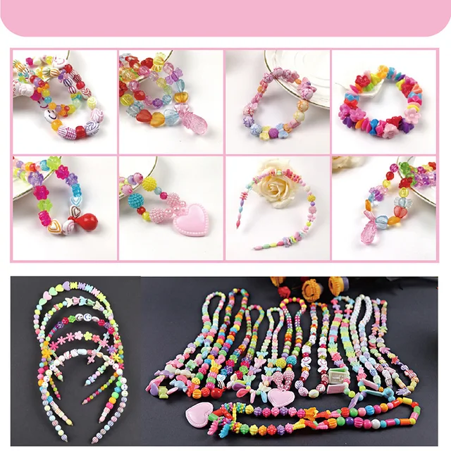 DIY Bracelets Necklaces Acrylic Bead Accessories Puzzle Toys Apple Box Kids Beads Set Jewelry Making For Children Creative Gifts 5