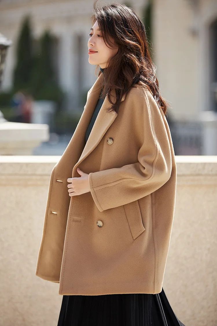 Зимнее шерстяное пальто для женщин, верблюжье пальто, красное Женское пальто, двубортное пальто, синее дизайнерское роскошное пальто, высокое качество, шерстяное пальто