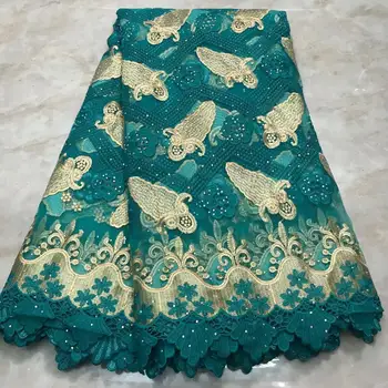 

French Net Lace Fabric 2020 Latest Green african guipure lace fabric with embroidery stones FW1210