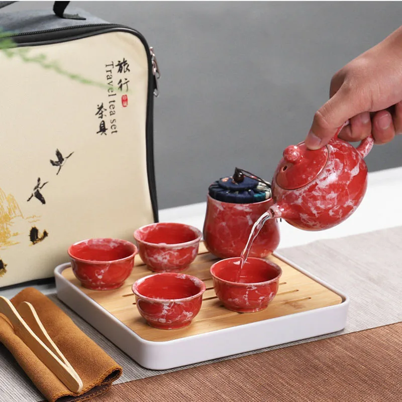 Чайный набор кунг-фу керамический китайский чайник фарфоровый чайный сервиз гайванские чашки для чая церемонии чая чайник с сумкой для путешествий