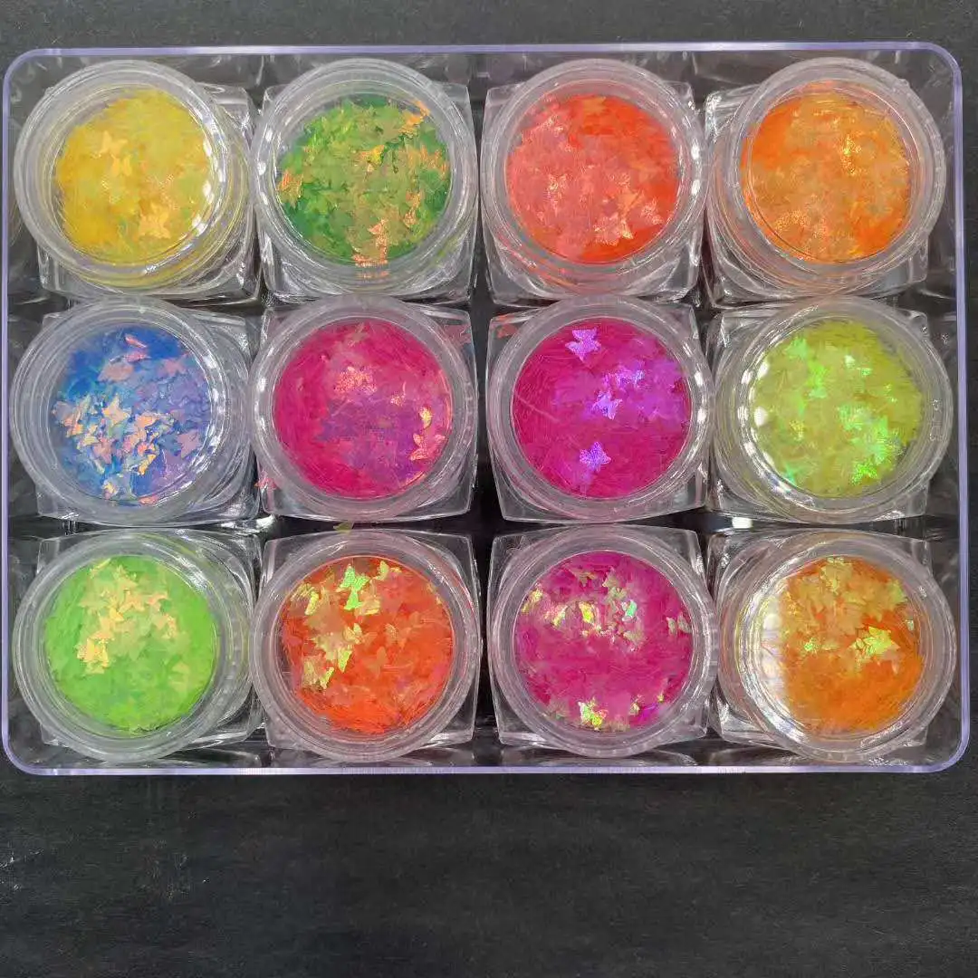 

12 Colors Butterfly Glitter Nail Sequins Holographic 3D Nail Art Flakes Colorful Confetti Glitter Sticker Set of 12 Colors