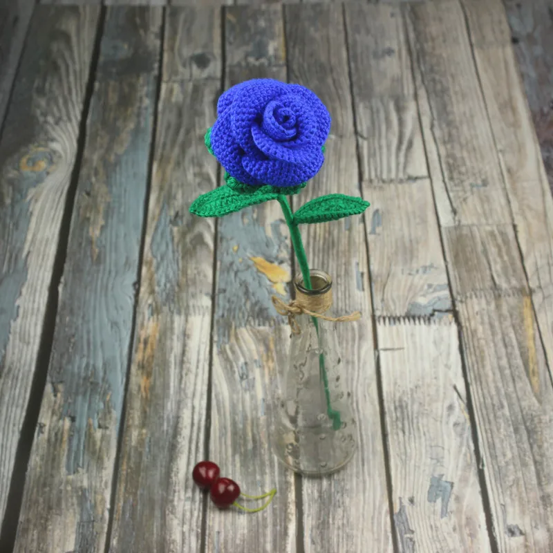 blue Вязаные искусственные цветы, шерсть, ручная вязка, роза, подарок на День святого Валентина для влюбленных, креативный свадебный Декор для дома - Цвет: blue