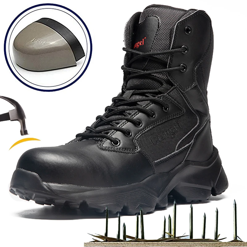 

Mens Waterproof Work Safety Boots with Steel Toe Autumn Winter Army Military Tactical Combat Desert Boot Anti-smashing Security