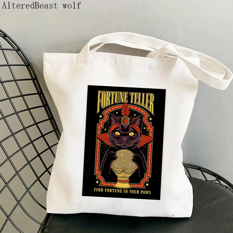 Women Shopper bag Judgement cat Tarot Printed Bag Harajuku Shopping Canvas Shopper Bag girl handbag Tote Shoulder Lady Bag
