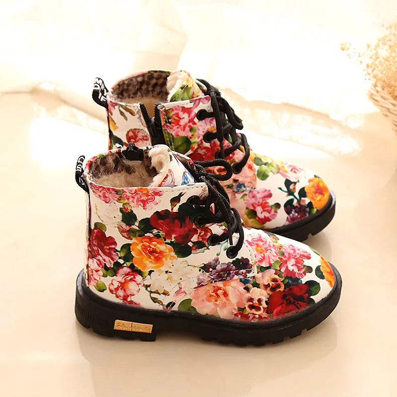 Ботинки martin для маленьких девочек модная обувь с цветами Лакированная обувь для девочек от 1 до 6 лет Детские кожаные детские ботинки Уличная обувь