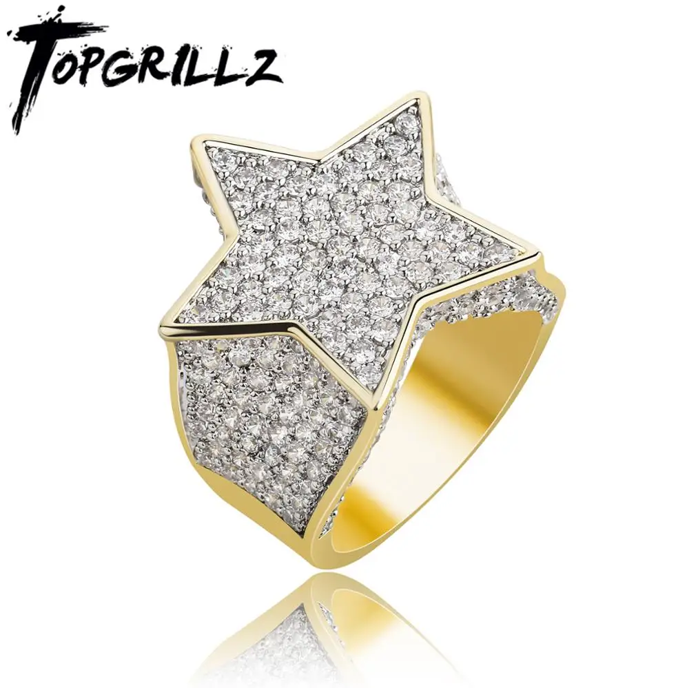 TOPGRILLZ Новое позолоченное кольцо со звездой в стиле хип хоп кольца сверкающими