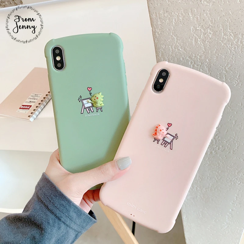 

From Jenny Draw a small dinosaur for iPhone 11 Pro x xr xs max 6 6s 7 8 Plus solid color stereo phone TPU protection soft shell