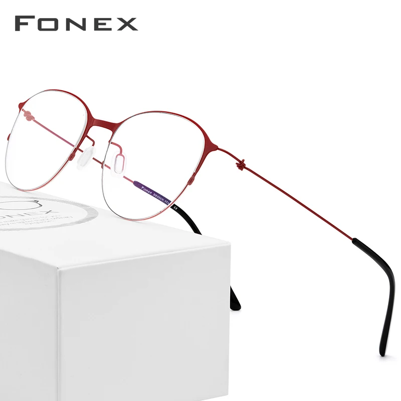 FONEX очки из титанового сплава, мужские круглые оправы для очков по рецепту, женские оптические оправы для близорукости, корейские Безвинтовые очки 98612