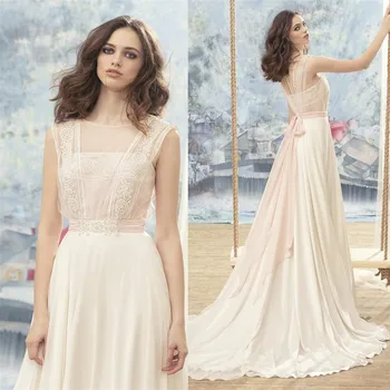 

Bohemia Lace Appliques A-Line Wedding Dresses Sleeveless Custom Made Long Bridal Gowns Spring Vestidos De Mariage