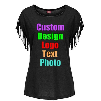 

Custom LOGO multicolor and multi-size women's European and American large size round neck short sleeve tassels knot T-shirt top