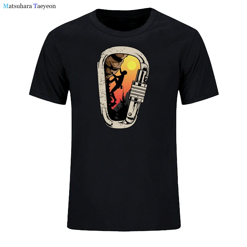 Camiseta de algodón con estampado de dibujos animados para hombre, camisa masculina de algodón con estampado de dibujos animados, escalada, escalada, mosquetón, Verano
