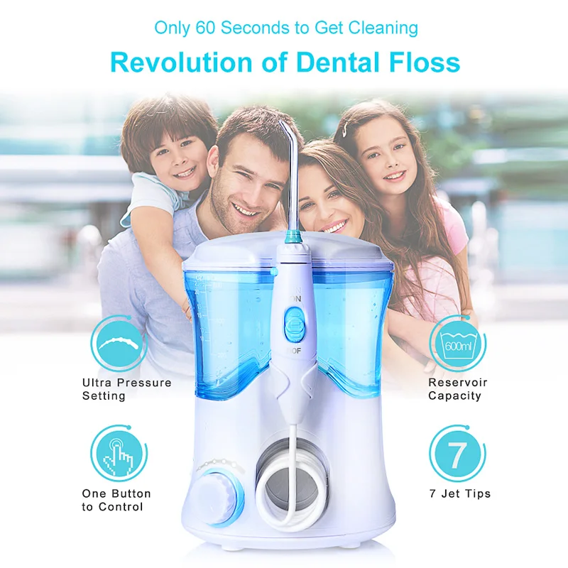 Водный стоматологический Flosser Оральный Dent Jet Многофункциональный Стоматологический Ирригатор набор для ухода за зубами очиститель воды с 7 насадками US Plug/EU