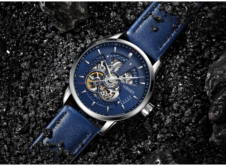 OUBAOER Mens Watches 2021 Mechanical Automatic Top Brand Luxury Tourbillon Self Winding Leather Sport  Wristwatch