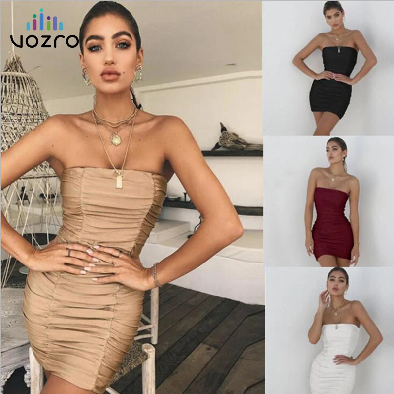 VOZRO, костюм-платье, сексуальный топ-труба, для ночного клуба, складная упаковка, для ягодиц, вечерние, черные, летние платья, для женщин, Vestido, платья, Ретро стиль, бохо