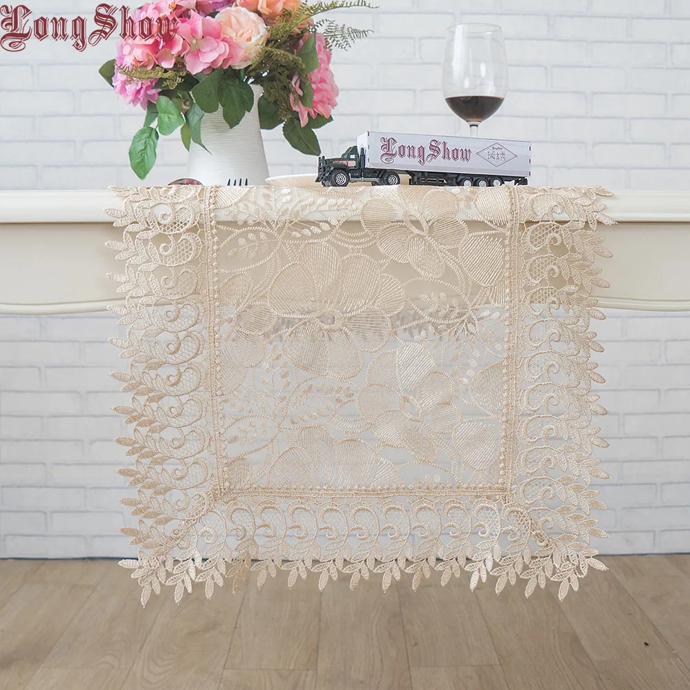 

40x130cm Gold Color Organza Embroidered Floral Table Runner For Wedding Party Banquet