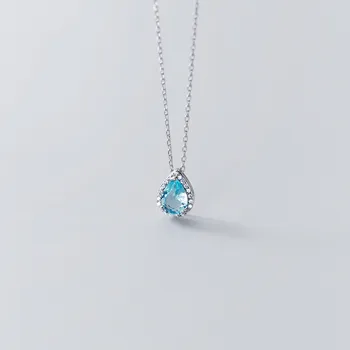

S925 Sterling Silver Color Blue Tears of the Ocean Drop Shape Synthetic Crystal Pendant Necklace for Women Girls Lady Jewelry