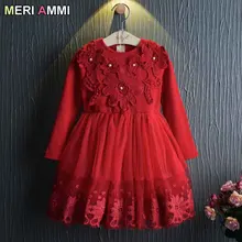 MERI AMMI/детская одежда для девочек; Рождественская одежда; весенне-осенние платья с цветочным рисунком для От 2 до 11 лет девочек; J799