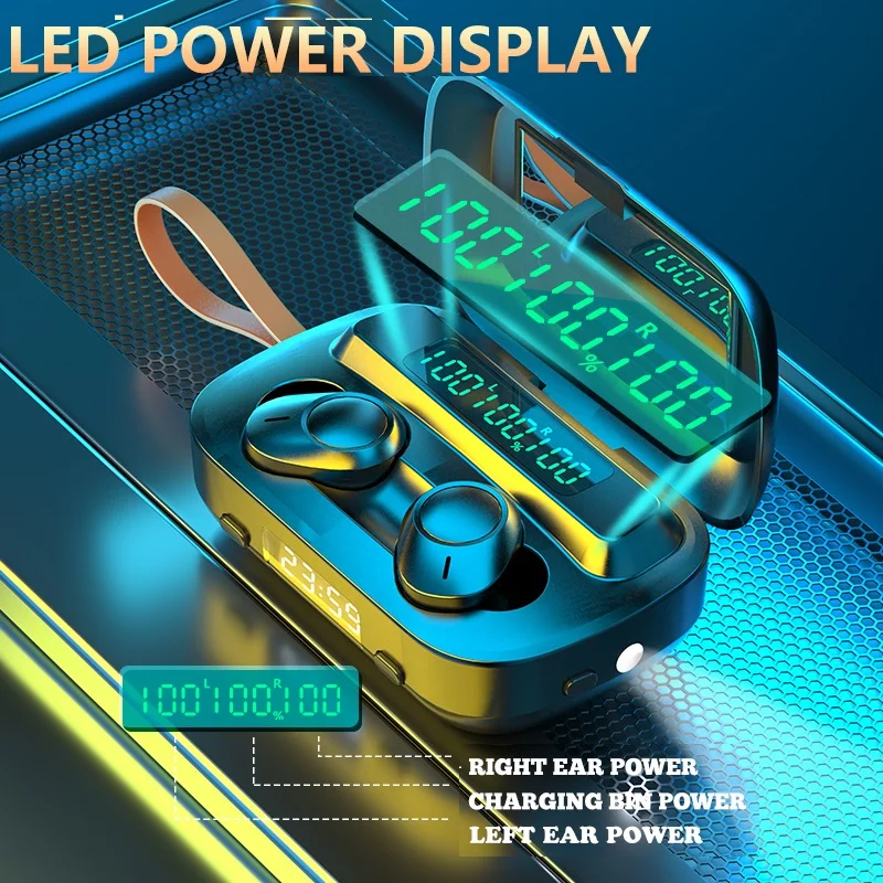 TWS Bluetooth 5 1 Earphone Touch Wireless Headphone Stereo Sports Headphones Mini Earbuds With 2000mAh Flashlight Clock Mirror