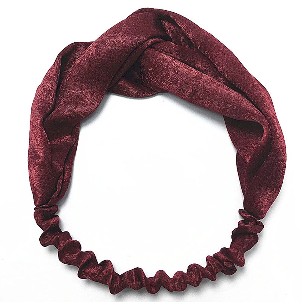Claret Charming Cross Knot Velvet Headscarf Yoga Head Twist Headband Elastic Turban Hairband Women Sport Beautiful Hair Accessories - Цвет: Claret