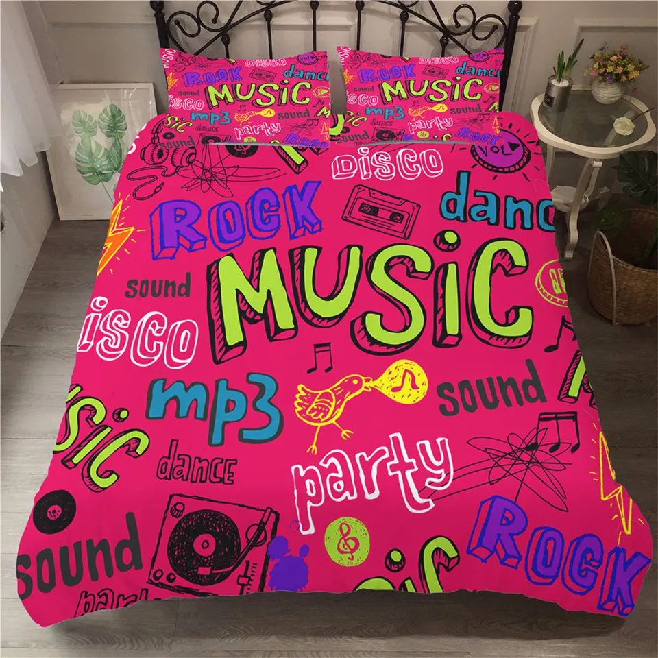 3D Duvet Cover King Size With Music Printed Black Quilt Cover With Pillowcase Bed Room Linen Single Double Custom Bedding Set