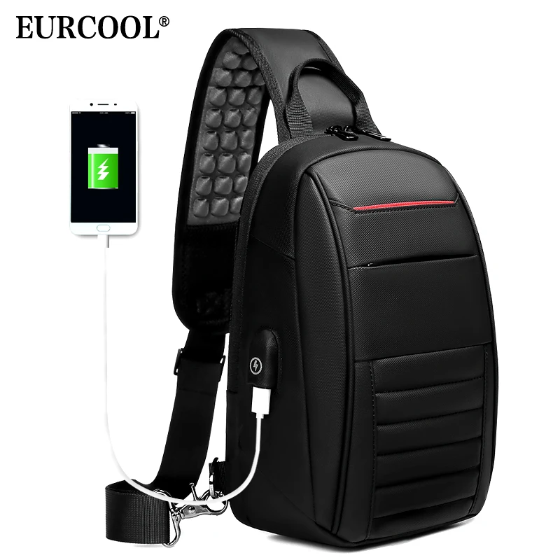 EURCOOL Multifunction Shoulder Bag Men Business Crossbody Bags USB Charging Design Chest Bag Waterproof Messenger Bag Male n1908