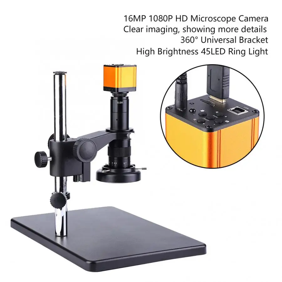 Стерео микроскоп 16MP HD MI USB видео микроскоп камера 45LED кольцо света Универсальный кронштейн 100-240 в ЕС разъем микроскопио