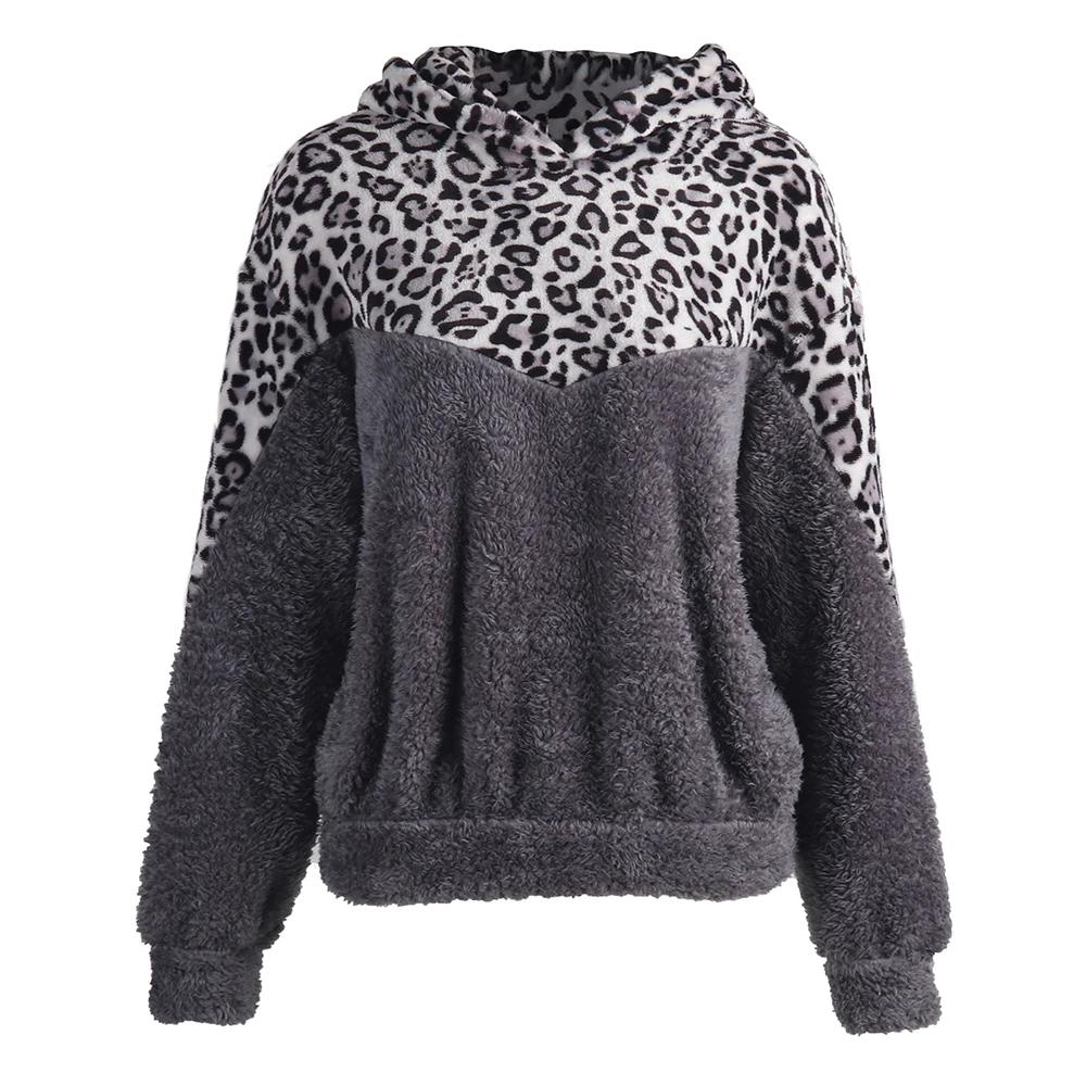 

women's new winter sweater warm shirt casual sweater leopard stitching double-sided sweater pullover sweater coat