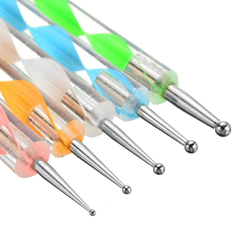 Shellhard 5PCS 2Ways Dotting Pens Manicure Tools Professional Nail Art Paint Marbleizing Design Set for Doting Tools