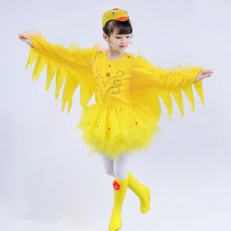 High Quality Yellow Kids Duck Bird Chick Animal Dance Costumes Set For Children Cartoon Stage Performance Clothing High Quality Yellow Kids Duck Bird Chick Animal Dance Costumes Set For Children Cartoon Stage Performance Clothing