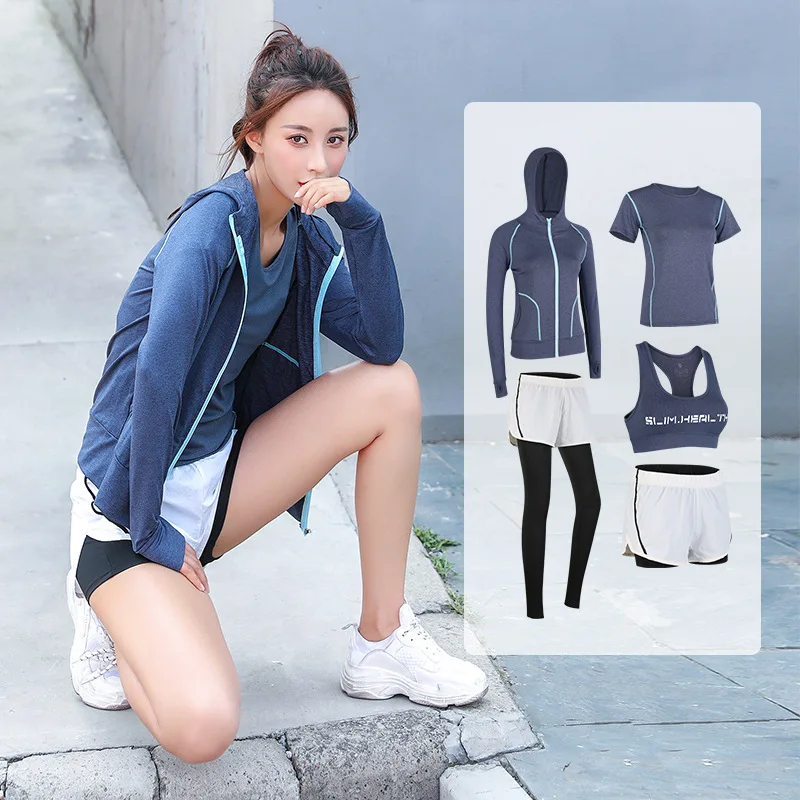 

2019 Spring And Summer New Style Violent Khan Service Sports Set Fitness Suit Jogging Suits Quick-Dry Yoga Clothes Five-Piece Wo