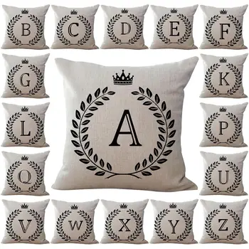 

Removable Throw Pillow Case 45*45 English Letter Crown Linen Pillowcases Decorative Pillows Pillow Cover Sofa Bed Pillow Covers