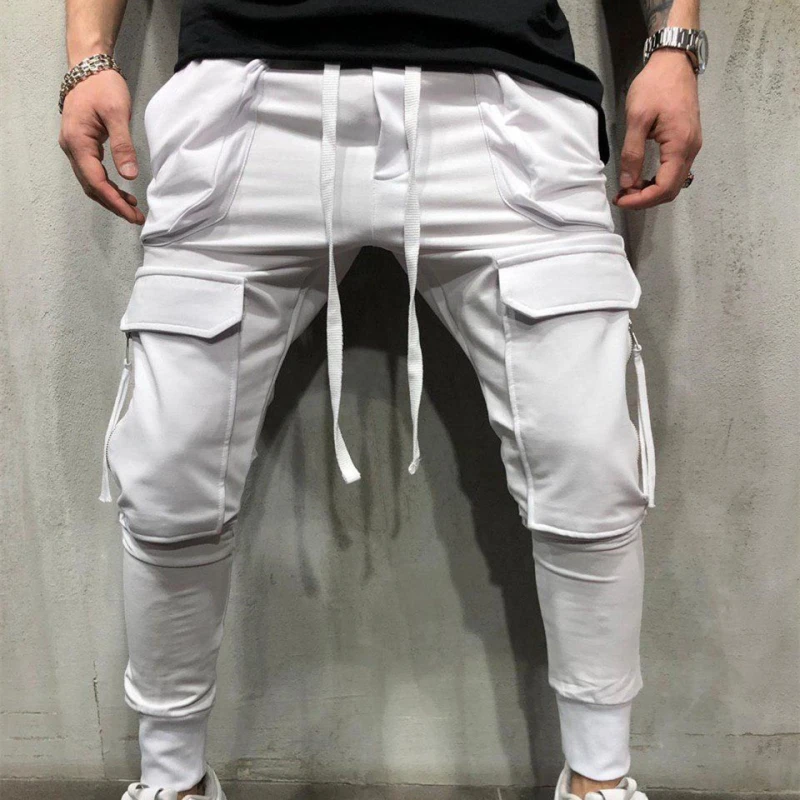 Мужские обтягивающие брюки модные однотонные узкие брюки на шнурке Homme повседневные Карманы, набедренный хип-хоп джоггеры спортивные брюки больших размеров