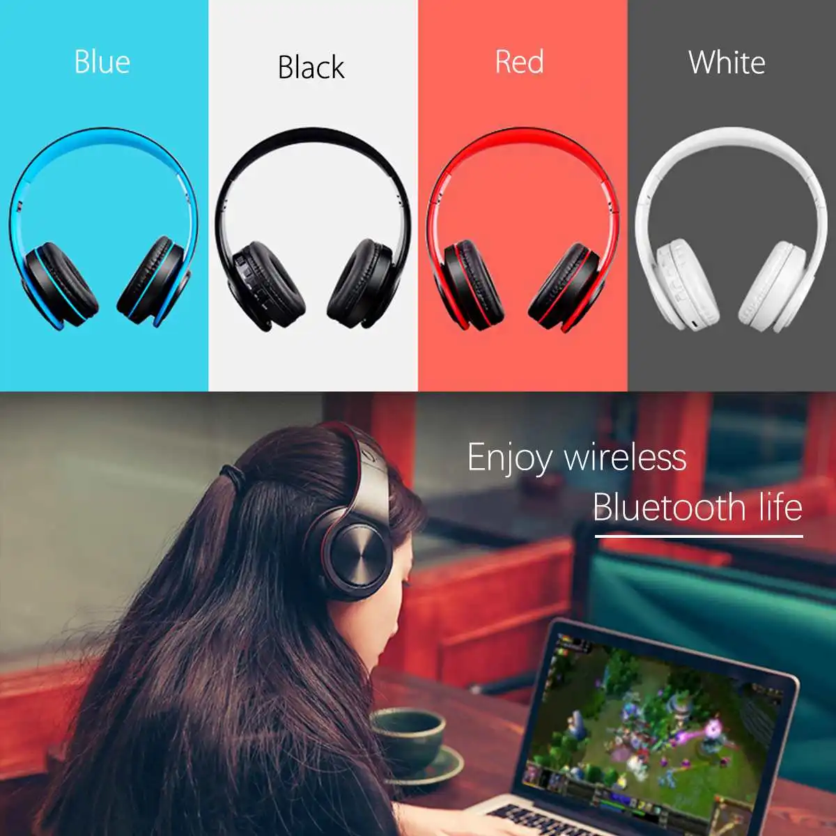 Bluetooth 5,0, беспроводные стерео наушники, складная гарнитура с микрофоном, FM, TF карта, 3,5 мм, AUX USB, для iPhone, для телефона Xiaomi