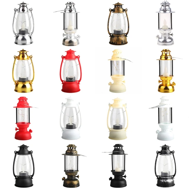 WishHome Vintage LED Hurricane Lantern, Warm White Battery Operated Lantern, Antique Metal Hanging Lantern with Dimmer Switch, 15 LEDs, 1