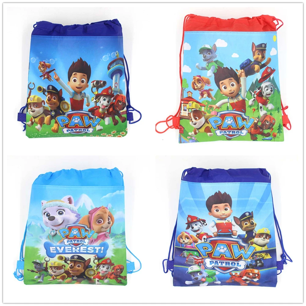 

12pcs Paw Patrol Cartoon Non-woven Fabrics of Bag Drawstring Backpack Gift Bag Storage Bag boy favor school bags Party supplies