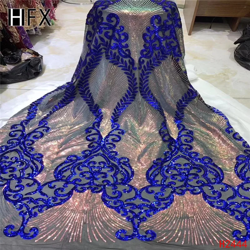 

HFX Shining French Lace Fabric Beautiful Flower African Sequin Lace Fabric, African Lace Fabric 2019 for Party Dresses F2444