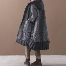 Зимнее пальто для девочек свободные большие Размеры Винтаж Сращивание, длинное шерстяное пальто хлопковая куртка утолщенная теплая Женская парка с капюшоном Mujer с Минни Маус Abrigos f2501