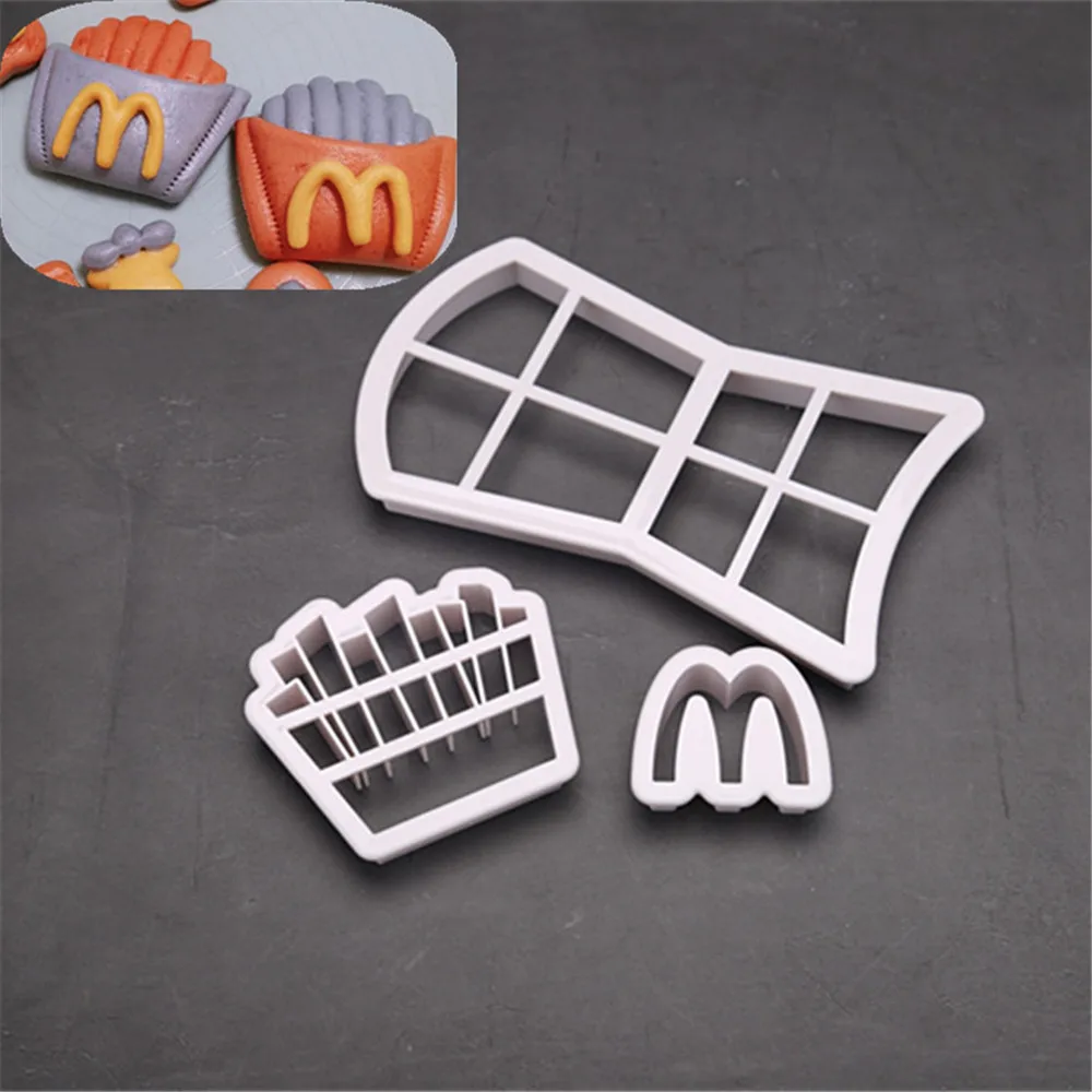 New 3pcs French fries shaped cookie cutter Cake tools Birthday Baking decorating  fondant cutter tools Fondant Sugarcraft Mold04