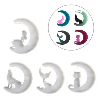 

4PCS Mirror Silicone Mould Crystal Epoxy Resin Mold Easy Use Handmade For DIY Crafts Moon Ornament Making Tool