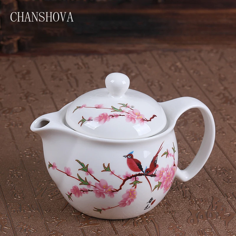 CHANSHOVA, традиционный китайский кунг-фу, ручной работы, голубой и белый фарфоровый чайник, 350 мл, с ситечком для чая, керамический чайник, набор