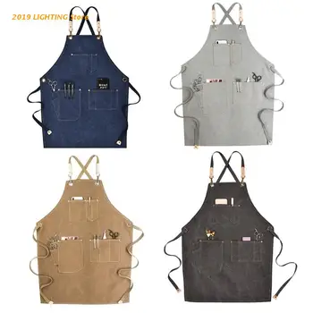 

Chef Apron Cotton Canvas Cross Back Adjustable Apron with Pockets for Women and